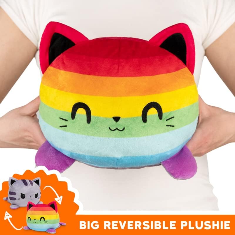 Miniatura 3 de TeeTurtle - Peluche Original Reversible de Gato Grande - Arcoíris + Gris - Animales de Peluche Juguete Sensorial Fidget Abrazable y Suave que