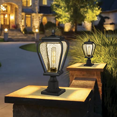 Outdoor Post Lights, Large Lamp Post Light Fixture Post Lantern With 3-Inch Pier Mount Base Waterproof Cast Aluminum Pillar Lighting For Outside Garden (19.11" H X 8.9" W) #TOP3