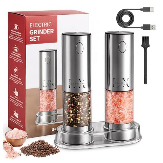 LIXVORA Electric Salt and Pepper Grinder Set, Rechargeable Salt and Pepper Grinders, Stainless Steel Automatic Pepper Mill, Adjustable Coarseness, LED Light, One-Hand Operation for Kitchen & Dining
