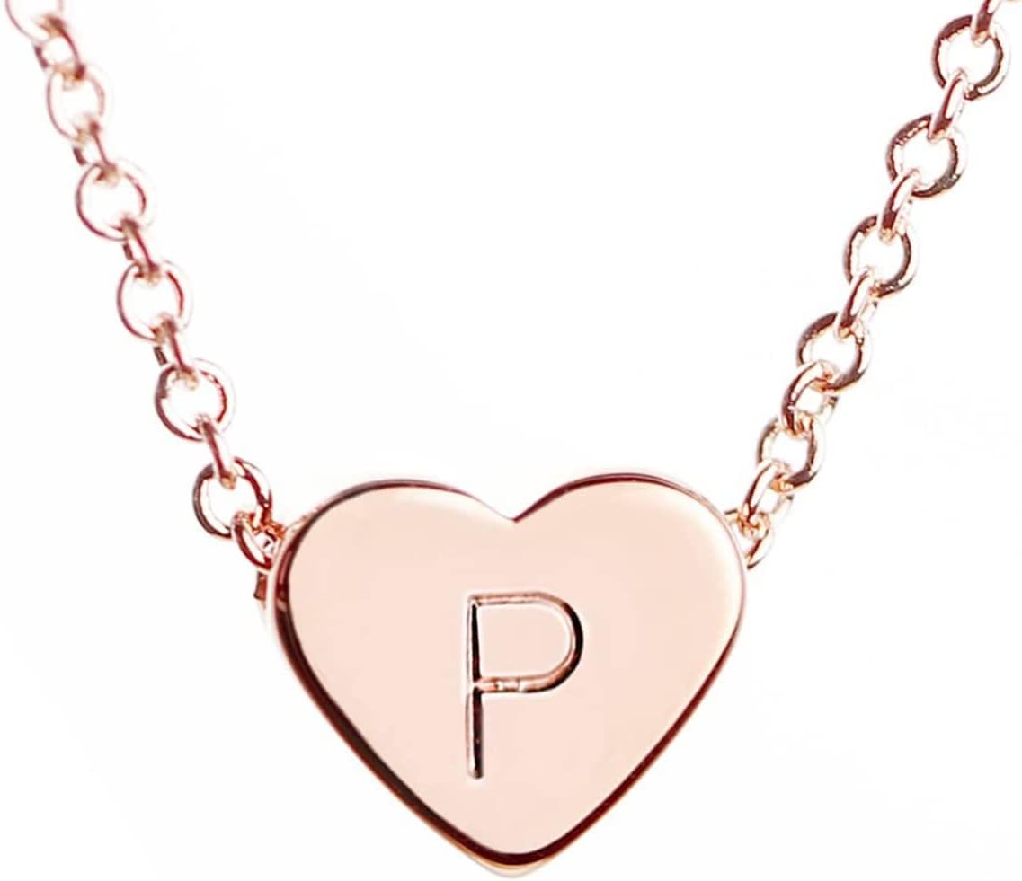MignonandMignon Rose Gold Heart Necklace Initial Necklace Mother's Day Gift Bridesmaid Graduation Gift for Her (P) - FHN