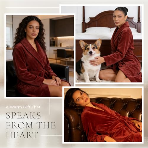 Image of HEARTNICE Womens Fleece Robes, Soft Plush Long Bathrobe, Thick Kimono Robes for Womens, Warm House Coat