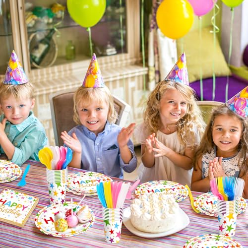 Meanplan LO-MEANPLAN-4071 Serves 24 Guests Happy Birthday Plates And Napkins Rainbow Star Birthday Tableware Set Rainbow Happy Birthday Party Decorations thumb #5