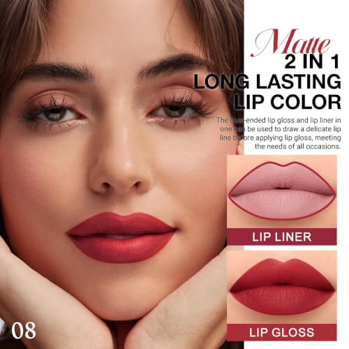 Image of evpct Brick Red Liquid Lipstick Lip Liner 2in1 for Long-lasting Lip Makeup