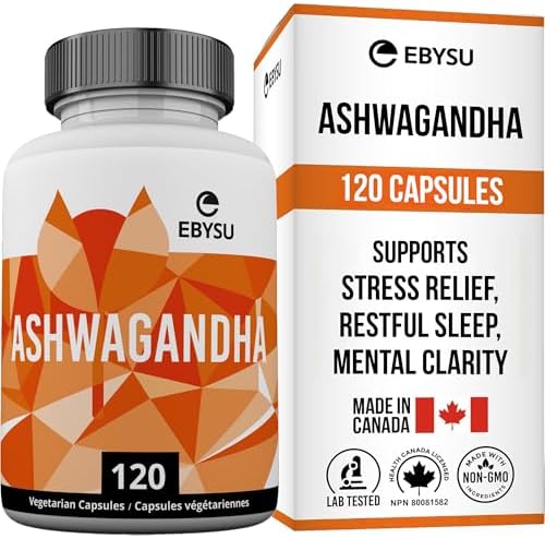 EBYSU Ashwagandha Supplement (Made in Canada) – 120 Capsules – For Daily Relaxation, Restful Sleep, Memory & Mental Clarity – Traditional Ayurvedic Support – Ashwagandha Supplements for Men and Women