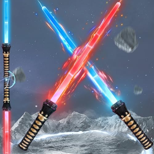 WELLXUNK Sable de Luz, 2 Piezas Espada Láser para Niños, 2 En 1 Telescópica y Plegable, Espada Laser 15 Colores con Sonido, 2 En 1 Lightsaber, Espada Laser Niños para Fiesta, Regalo, Cosplay