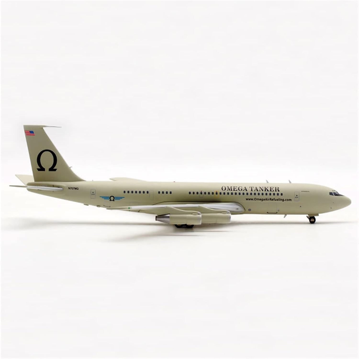 1 200 Fit for Gas Tanker Airplane B707-300 N707MQ Alloy Aircraft Model Toy Collection with Base Landing Gear Hobby Playgame Kit