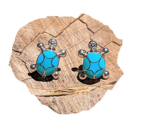 Boucles d'oreilles clou Zuni tortue en turquoise, le cadeau d'artisanat unique pour elle