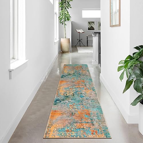 Lahome Modern Abstract Rug - 2x8 Colorful Hallway Runner Rug, Non Skid Washable, Bathroom Carpet, Indoor Floor Entryway Runner for Living Dining Bedroom Kitchen