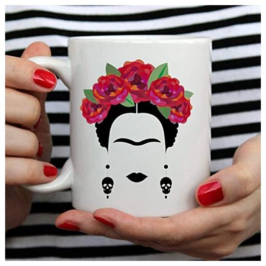 Ahaltao Frida Kahlo y Flor Taza de Arte Mexicano Blanco Cerámica 11oz Té Taza de Café Regalo
