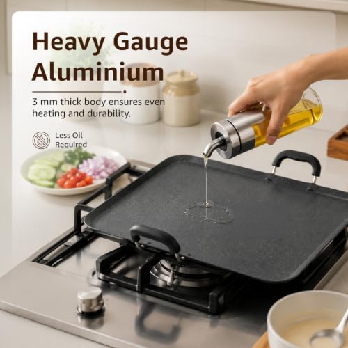 Image of Amazon Basics Aluminium Nonstick Square Tawa 30 cm | Heavy Gauge 3 mm | PFOA-Free | Even Heat Distribution |Black