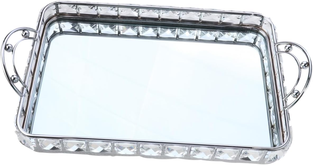 Hemoton 1pc Silver Crystal Dresser Tray for Cosmetics Diamond Jewelry Storage Elegant Decorative Display for Necklaces and Accessories Stylish Design for Home Decor