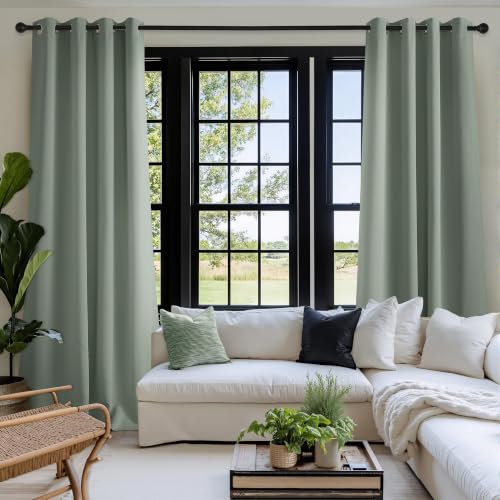 Image of NICETOWN Sage Green Room Darkening Curtains 63 Inches Long 2 Panels | For Living Room, Bedroom, Nursery, Thermal Insulated, Blackout, Grommet, Noise Reducing, Window Treatment, 40 inch Wide
