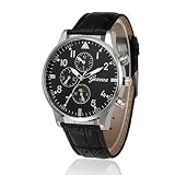 Men's Luxury Watches Herrenuhren Analoge Retro-Design-Uhr-Quarz-Legierungs-Band-Leder-Armband-Herrenuhr Armbanduhr Breit Herren Elastisches Armband (Black-4, One Size)