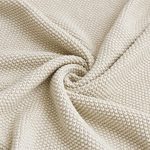 Longhui Bedding Cream Cotton Cable Knit Throw Blanket For Couch Sofa Bed, Home Decorative Throws, Lightweight Woven Throw Blankets With Bonus Laundering Bag, 50“ X 60”, Beige #TOP3