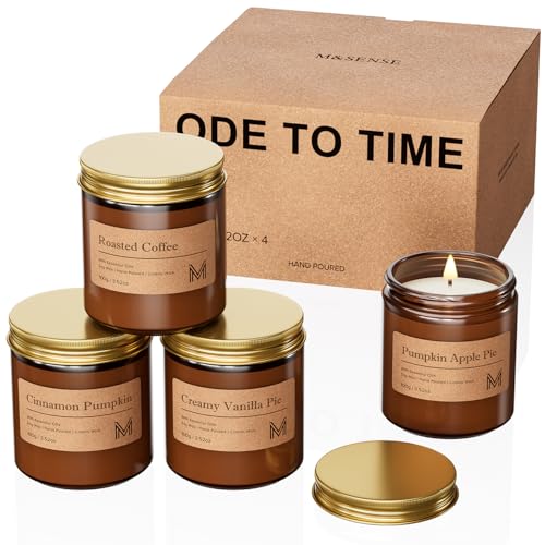 M&SENSE Duftkerzen Geschekset Duftkerze Herbst Natürliche Sojawax Duftkerzen im Glas Kerzen Geschenke für Mama Weihnachten Geburtstag Bad Yoga Halloween 4x100g Thanksgiving Day