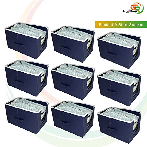 Image of GR Art&Craft inchOrganize Your Space inch Non Woven Shirt Stacker /Shirt Organizer /Wardrobe Organizer /Cloth Organizer /Cloth Cover-9 piece (Navy Blue)
