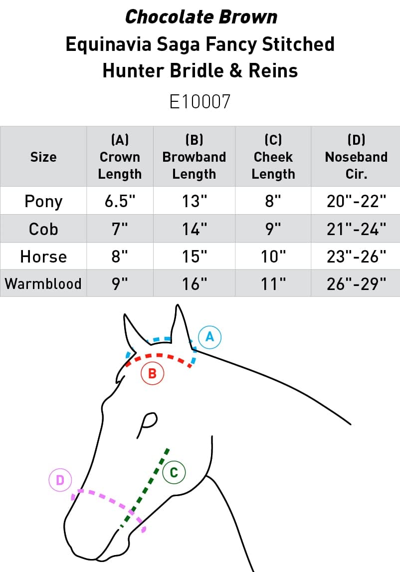 Equinavia Saga Adjustable Padded Fancy Stitched Hunter Bridle with Reins - Chocolate Brown - Horse