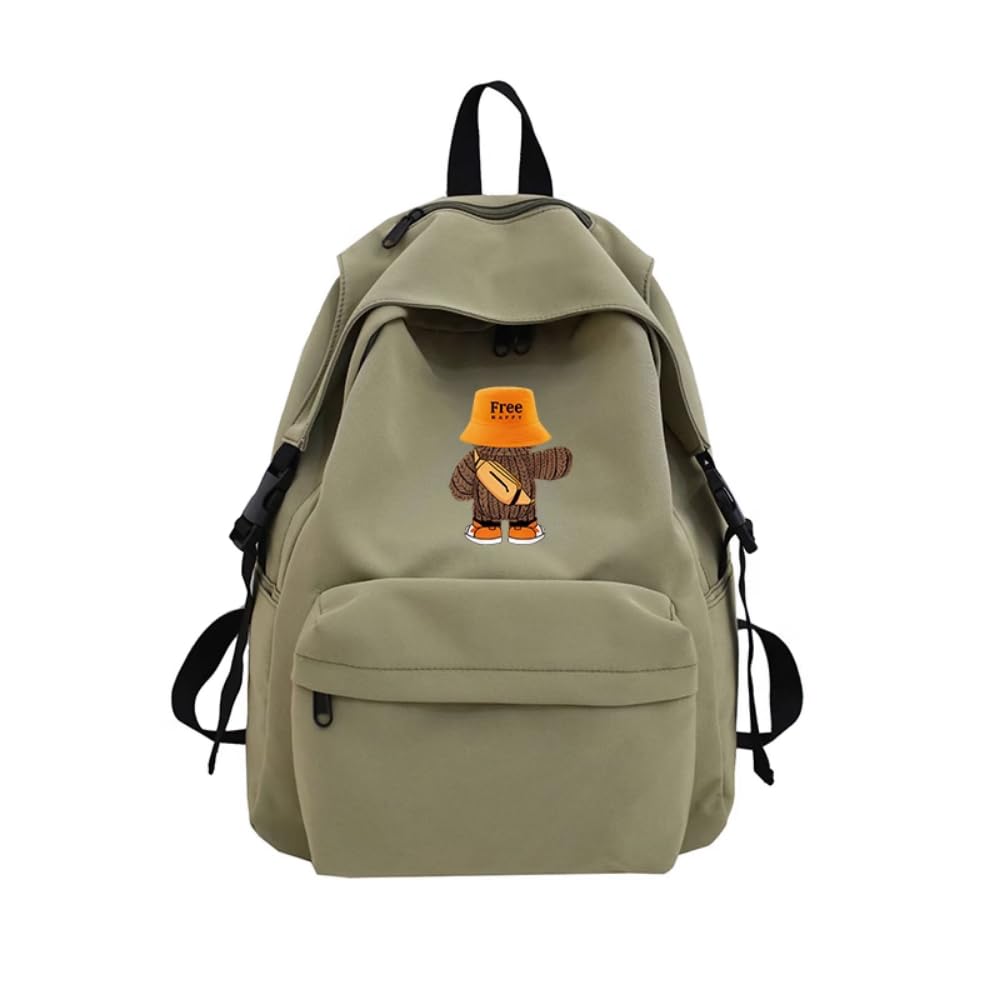 RESPEEDIME Versatile Ins Fashion Daypacks Unisex Casual Backpacks for School Work or Outdoors with Unique Free happy Bear Design (green)