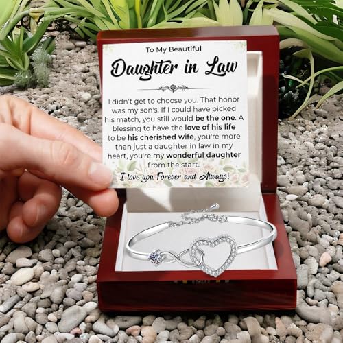 To My Daughter In Law Infinity Heart Bracelet From Mom And Dad, Wedding Christmas Anniversary Birthday Gift For Daughter In Law, Bracelet With Message Card And Gift Box From Mother-In-Law3