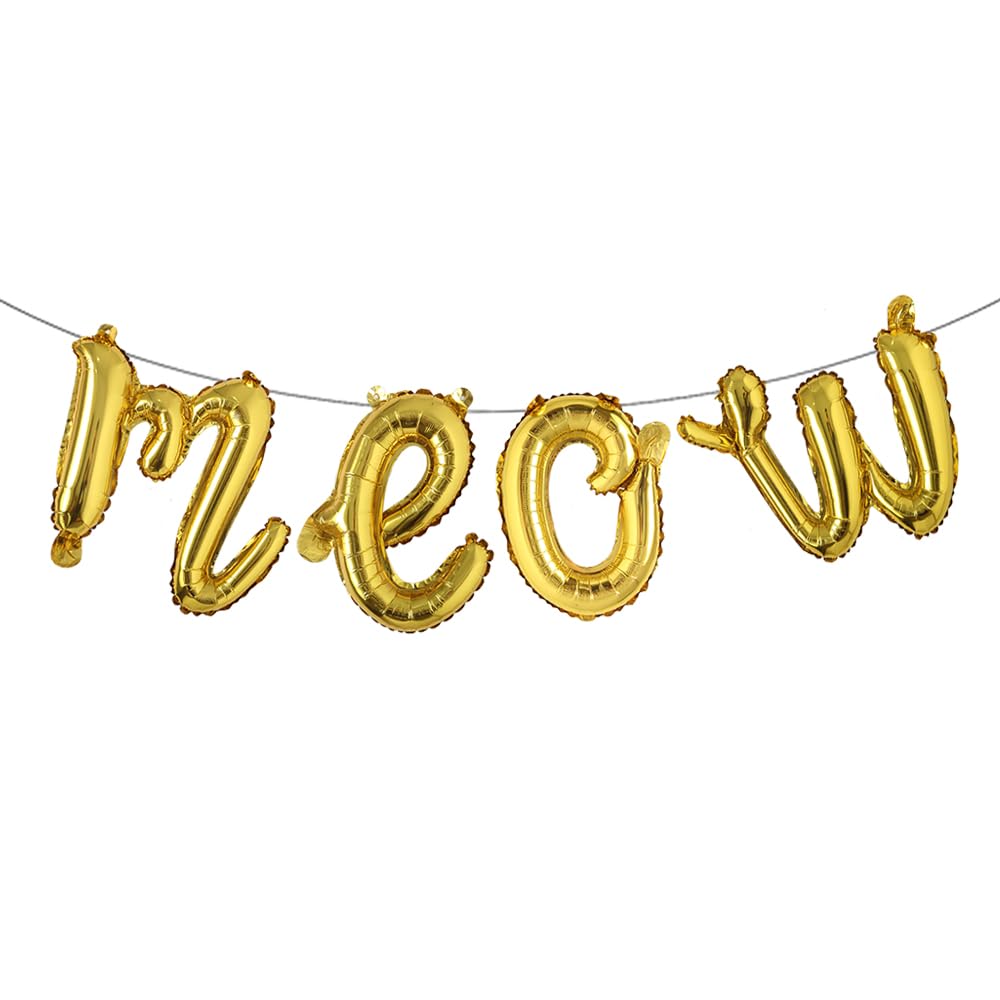 Cat Birthday Party Balloons - 16 Inch Multicolor Meow Letter Foil Balloons for Cat Birthday Party Pet Adoption Kitten Cat Theme Birthday Party