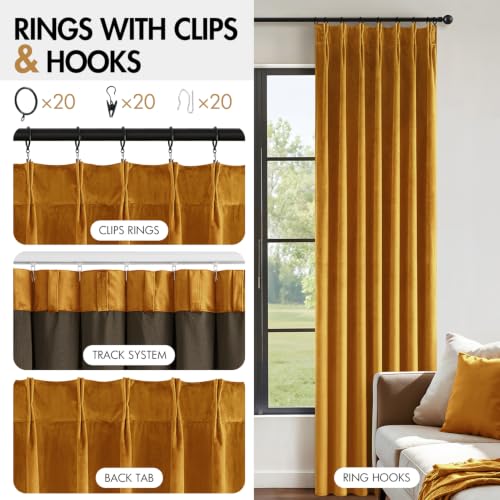 Image of MIULEE Mustard Yellow Velvet Curtains 84 inches Long, Pinch Pleated Blackout Drapes with Hooks, Thermal Insulated Pinch Pleat Panels for Bedroom Living Room, 2 Panels