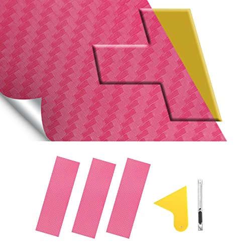 Image of Compatible with Carbon Fiber Vinyl Wrap 11.8 inch x 4 inch Chevy Bowtie Emblem Wrap Kit with Spatula and Cutter 3 Pcs Universal Logo Overlay Pink
