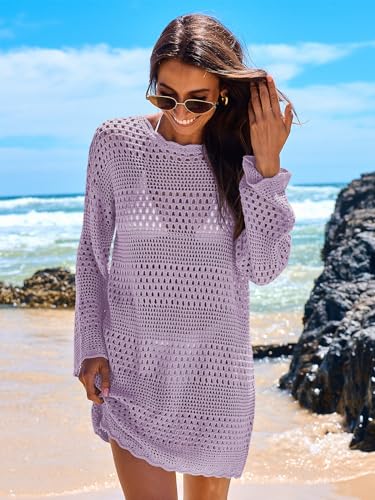 Image of ANRABESS Women Swimsuit Crochet Swim Cover Up 2026 Summer Bathing Suit Swimwear Mesh Knit Beach Dress Vacation Outfits