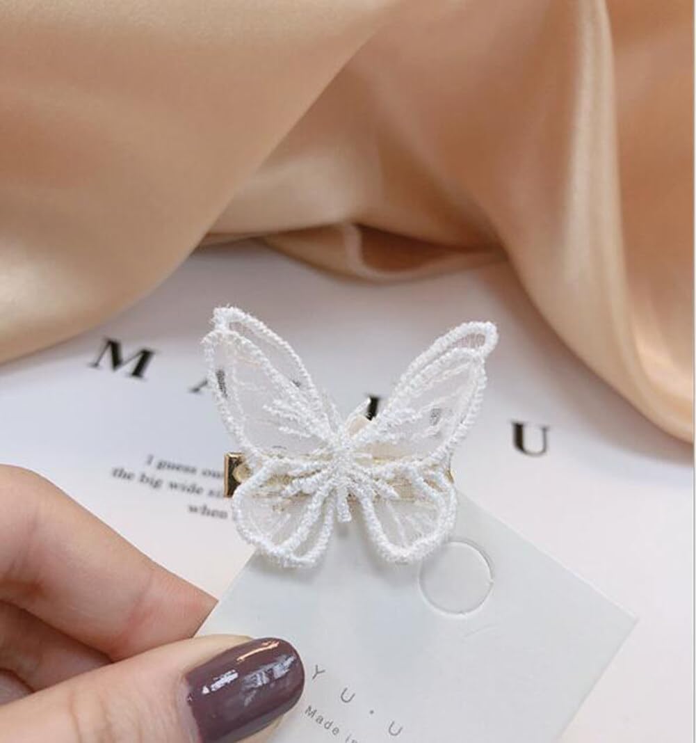 10PCS Butterfly Hair Clip Lace Hair Bows Small Butterfly Clip Hair Pins Wedding Hair Accessories Hair Clips for Halloween Cosplay Women Girls (White) - Image 2