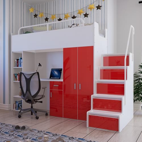 Marlux-Meble Hochbett JSM-4 80x190 mit Kleiderschrank Schreibtisch und...