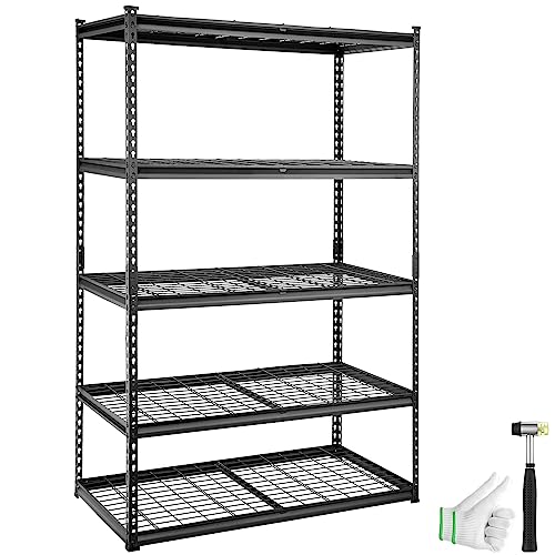 Image of VEVOR Storage Shelving Unit, 5-Tier Adjustable, 2000 lbs Capacity, Heavy Duty Garage Shelves Metal Organizer Wire Rack, Black, 48 inch L x 24 inch W x 72 inch H for Kitchen Pantry Basement Bathroom Laundry Closet