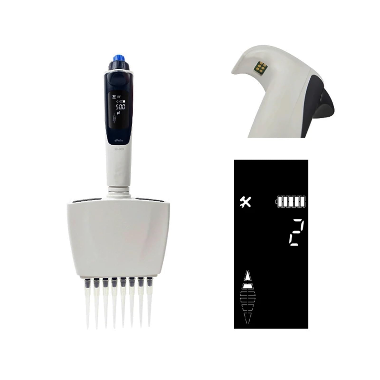 Pipette, + Neue elektrische Pipette 0,5-1000ul Pipette Einstellbare 8-Kanal-Elektronische Pipette Digitale Labor-Mikropipette(8 channel 30-300ul)