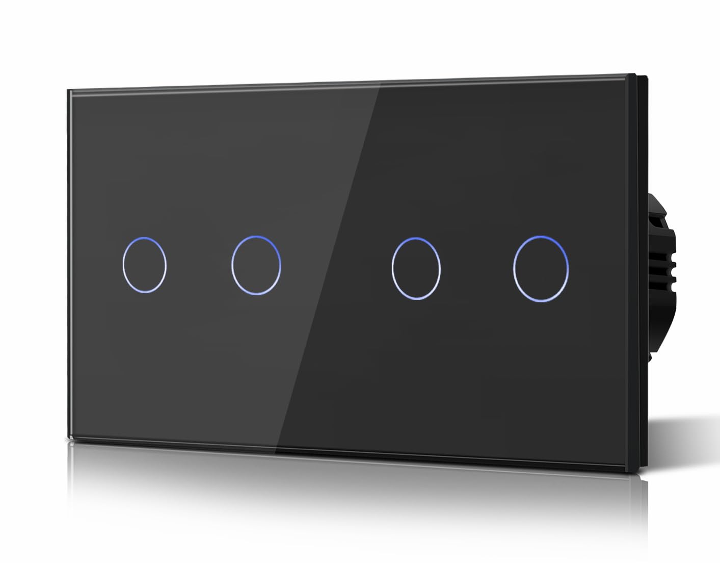 BSEED Touch Light Switch,Tempered Glass Panel with LED Backlight,No Neutral Wire Required,Non-WiFi,2 Gang 1 Way,146mm Negro