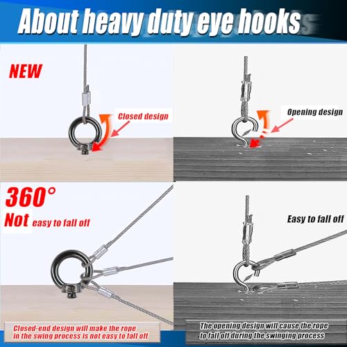 Image of OHIYO 6.3 Inch Heavy Duty Eye Hooks M10 Self Tapping Eyelet Screw Load Capacity 850 LBS Heavy Duty Screw in Eye Hooks for Hammock Stand, Swing Chair, Yoga, Heavy Indoor & Outdoor Uses (Black)