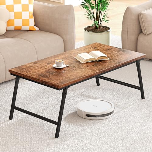 Tavolino Salotto, Tavolino Pieghevole, il Design con Fibbia della Gamba del Tavolo è Robusto e Stabile, Adatto per Soggiorno, Camera da Letto, Tavolino da Balcone, Colore del Legno, 114 x 61.5 x 9 CM
