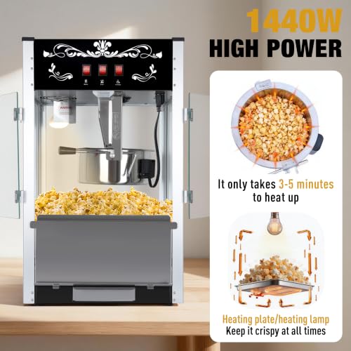 Image of Countertop Popcorn Machine 16 Oz Popcorn Maker for Commercial Black | 3 Independently Controlled Switches, Easy to Use /Clean, Vintage Design, Quick Heat, Great for Commercial /Home