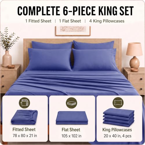 Image of CozyLux 6-Piece King Size Sheet Set, Fits 18-21 Inch Mattresses, Oeko-TEX