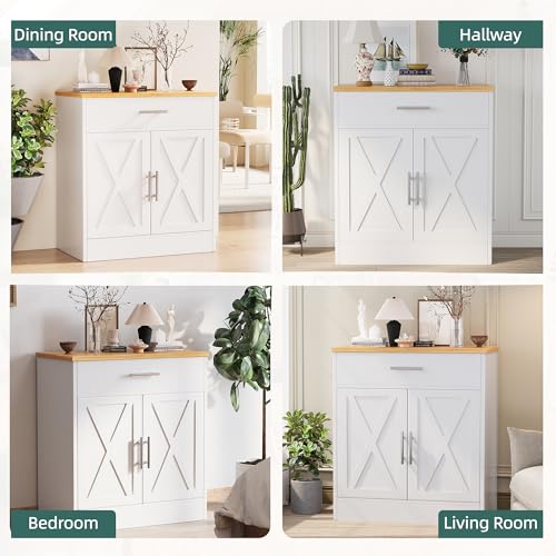 Shintenchi Farmhouse Storage Cabinets with Doors and Shelves,Kitchen Barn Door Storage Cabinet with Drawers,Coffee Bar Cabinet Buffest Sideboard for Dining Room,Bathroom,Entryway