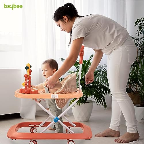 Image of Baybee Nexus Baby Walker for Kids with Parental Push Handle & 2 Height Adjustable, Multi-Function Folding Activity Walker for Baby with Musical Toy Bar | Walker Baby 6-18 Months Boys Girls (Orange)