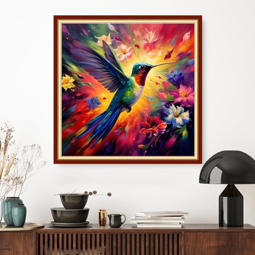 Image of Dimxvean Stamped Cross Stitch Kits,Cross Stitch Kits for Adults Beginners,Embroidery Kits Full Range of Cross Stitch Stamped Kits Needlepoint Kits Cross Stitch Patterns-Hummingbird Flowers 18x18 inch