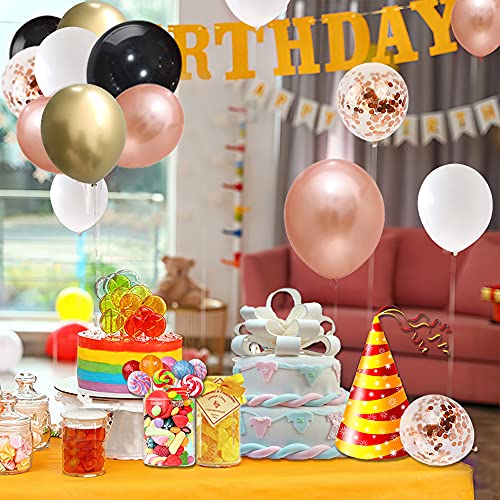 Image of KBZVNAF Rose Gold Black Balloons Garland Kit - 120 Pack Black White Metallic Gold and Rose Gold Confetti Latex Balloons Garland for Wedding Birthday Bridal Shower Anniversary Party Decorations