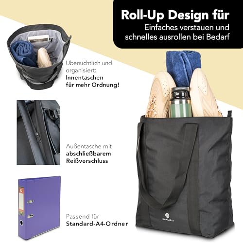 KHALISIA Fahrradtasche faltbar – Roll-Up Shopper – Einkaufstasche Fahrrad – mit Reißverschluss und viele Innenfächer – Fahrrad Gepäckträgertasche – für Uni, Reisen, Freizeit & Einkauf