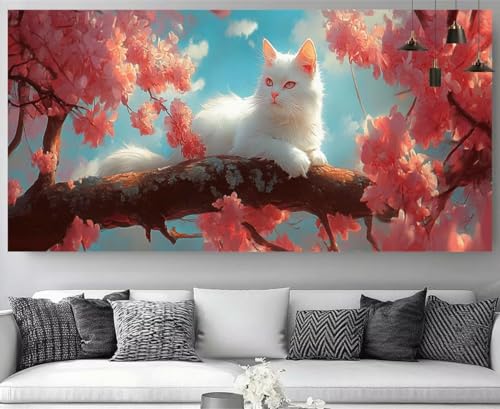 Broderie diamant kit complet 5D chat sakura pour DIY adulte 30x90