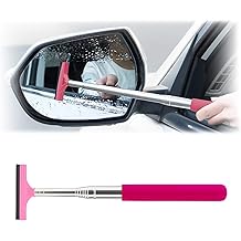 Car Rearview Mirror Wiper, Retractable Auto Glass Squeegee, Water Cleaner with Telescopic Long Rod, Portable Cleaning Tool for All Vehicles, Universal Automotive Accessories (Pink)