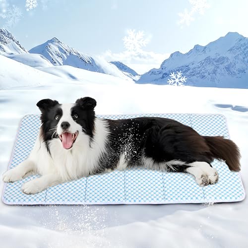 ZAKAPAWS Dog Cooling Mat for Large Dogs - 35x23 Orthopedic Memory Foam Pet Pad for Summer, QMAX0.5, Washable Premium Comfort Crate Pad for Your Furry Companion, Blue