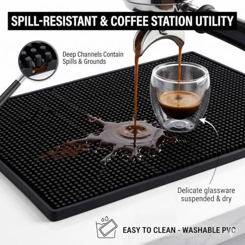 Image of I'm Naturals Premium Rubber Bar Mat 45x30 cm (10mm Thick) - Heavy Duty Non-Slip Service Spill for Kitchen Counter Coffee Station Home Bar | Flexible, Easy to Clean, Bartan Sukhane Wali Mats - Black