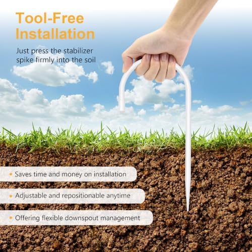 BLSGBUIDING Rain Gutter Downspout Extension Fixing Pin - Holds Tight in Heavy Rain & Wind|Directs Water Away from Foundation|Durable Iron Construction, Easy No-Drill Installation 4 Pack- White - 5