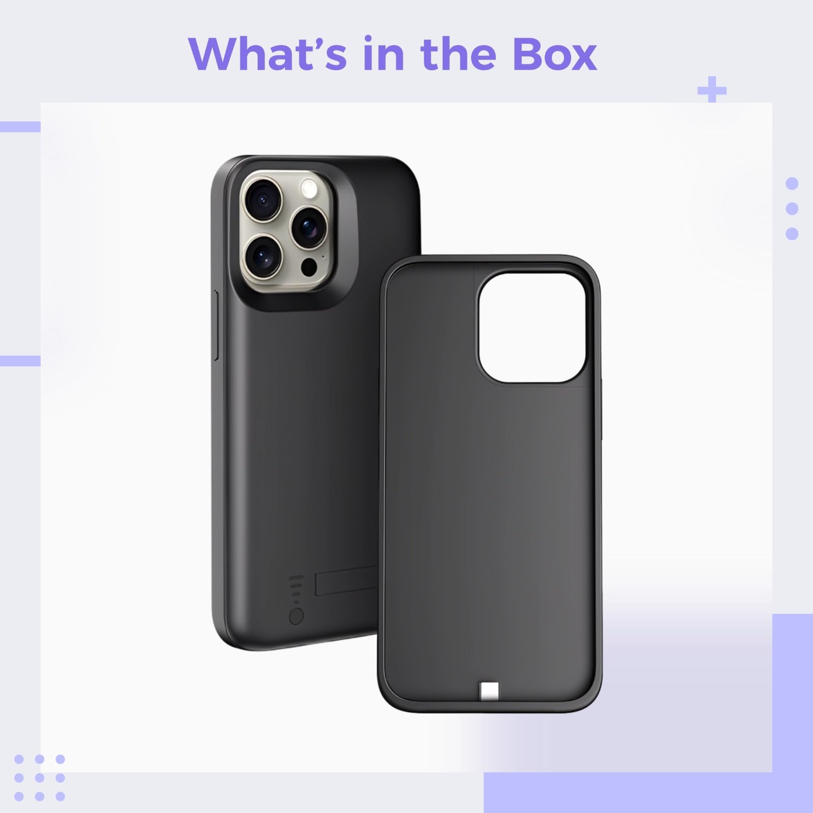 PONDON Cassa della batteria 5000Mah per 16, ricarica wireless, copertura protettiva in silicone liquido, trasferimento dati, doppio ingresso, indicatore LED