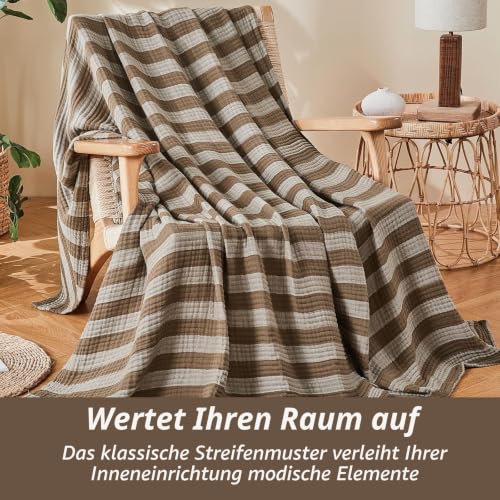 EMME Musselin-Decke Baumwolle Oeko-TEX Erwachsene Gestreiftes Braun 230x270 – Ansicht 5
