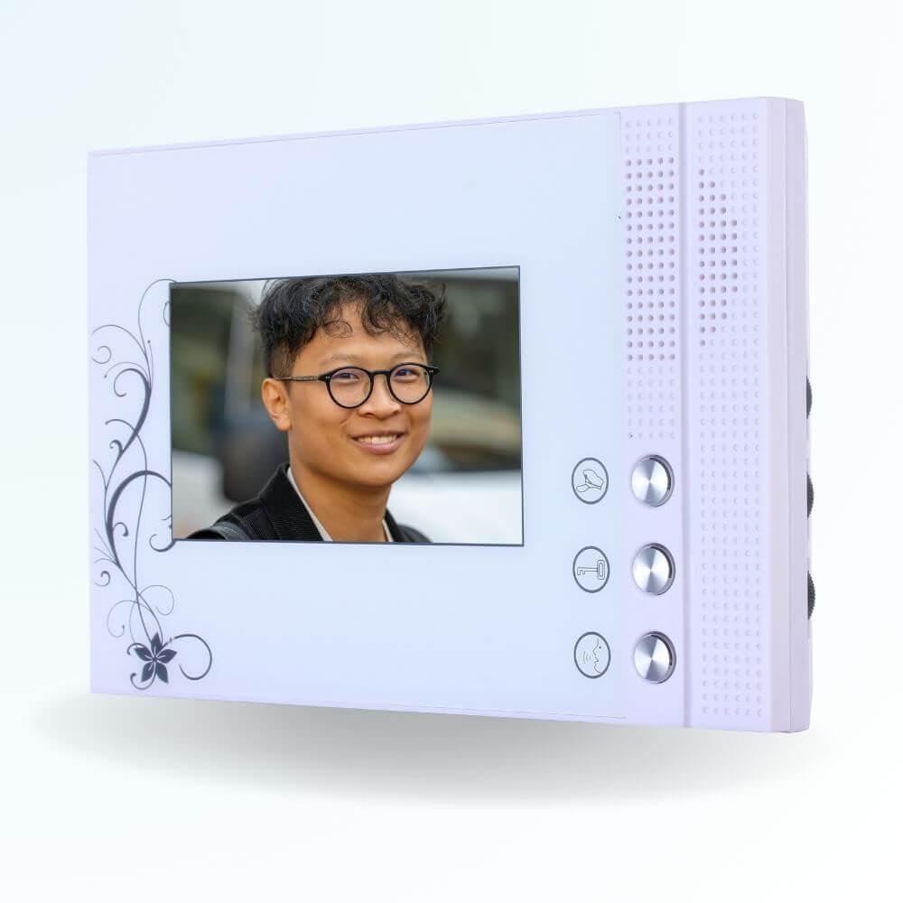 Portier interphone vidéo Classic 4 Fils - 1 Appartement - 1 écran Blanc - avec Lecteur de Badge