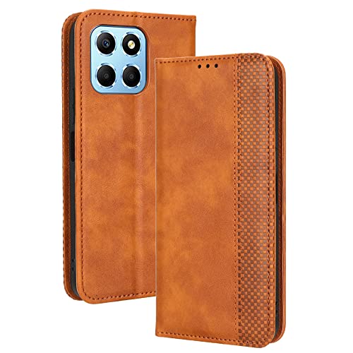 AMWEI Coque pour Huawei Honor X8 5G(6.5")/Honor X6/Honor 70 Lite, Protection Etui Antichoc TPU Housse Premium en Cuir PU ave Portefeuille[Fentes pour Cartes][Fermeture Magnétique]. Brown